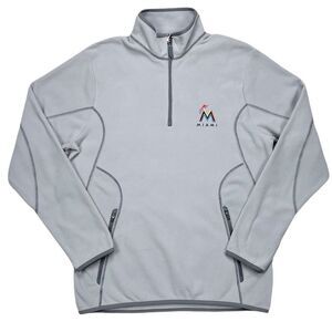 Antigua Men's MLB Miami Marlins Grey Fleece Ice Pullover 1/4 Zip Size Medium